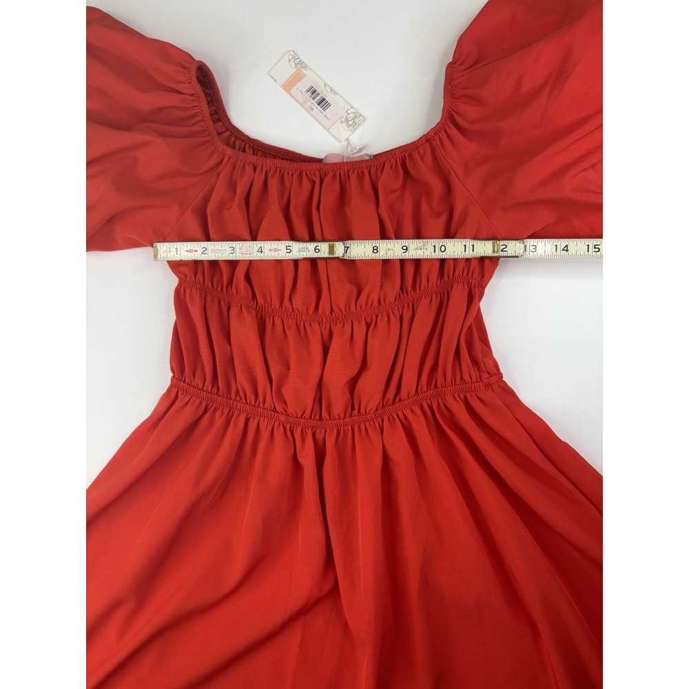 C+D+M Red Puff Sleeve Ruched Midi Dress Size Small NWT - Picture 7 of 11